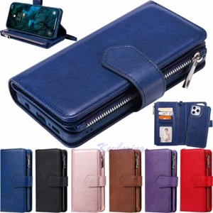 For iPhone 16 15 14 13 12 11 XS SE 7 8 Plus Detachable Wallet Leather Case Cover - Picture 1 of 64