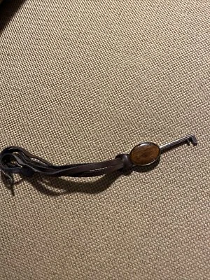 Fossil Brown Leather Silver Tone Hardware  Key Fob Hang Tag charm - Image 1 of 4