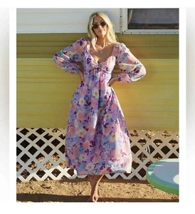 NWT Billabong The Salty Blonde Paradise Love Peasant Midi Dress Floral XS - Picture 1 of 4