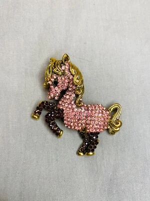 RARE Betsey Johnson Brown Crystal Sparkle Kawaii Pony Horse Brooch Pin - Image 1 of 4