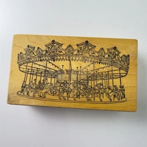 Carousel~Carnival~Merry-Go-Round~Rare HTF Rubber Stamp~ 4"X 2.25"~Stampa Barbara - Picture 1 of 7