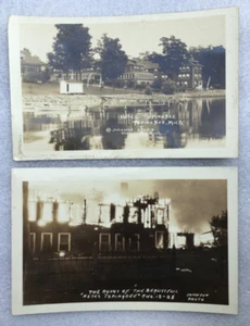 RPPC 1920's Pikes Hotel Topinabee MICHIGAN The Ruins Fire MI Cheboygan County - Picture 1 of 10