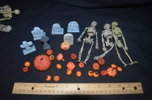 Dollhouse Halloween graveyard Lot 30 pc Pumpkins skeletons tombstones B - Picture 1 of 6