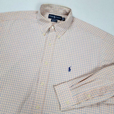 Camisa Ralph Lauren Abotonada Para Hombre Talla 16.5 34-35 Naranja Cuadros Yarmouth Algodón Foto 1 de 4