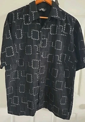 City Impact Mens LG Black N Silver Embossed Square Pattern S/S Shirt Button Down - Image 1 of 4