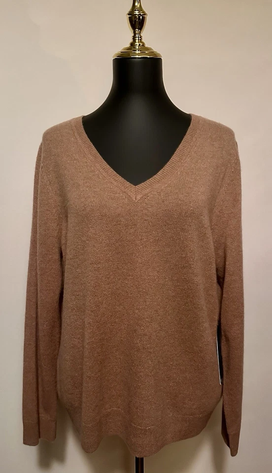 Nuevo con etiquetas Suéter Pullover Tahari 100% 2 Capas Cachemira Cuello en V Camel Talla XL Foto 1 de 4