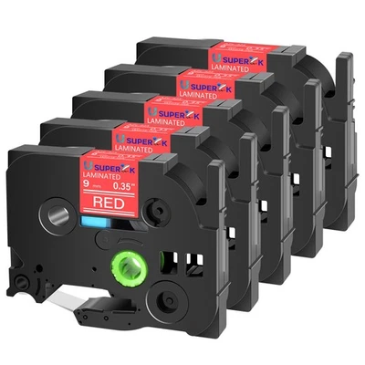 5PK 9mm Compatible con Brother PT1800 TZ425 TZe-425 Blanco sobre Etiqueta Cinta Roja Foto 1 de 4