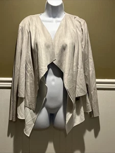 Carmen Marc Valvo Drape Gray Ivory Dual Layered Faux Suede LS Open Jacket - Picture 1 of 8
