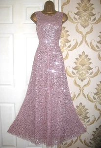 QUIZ Long Blush Pink Sequins Long Maxi Evening Party Wedding Dress Size 8 - Picture 1 of 5