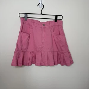 Forever 21 Women’s M Pink Cotton Ruffle Hem Mini Skirt Casual Pockets - Picture 1 of 9