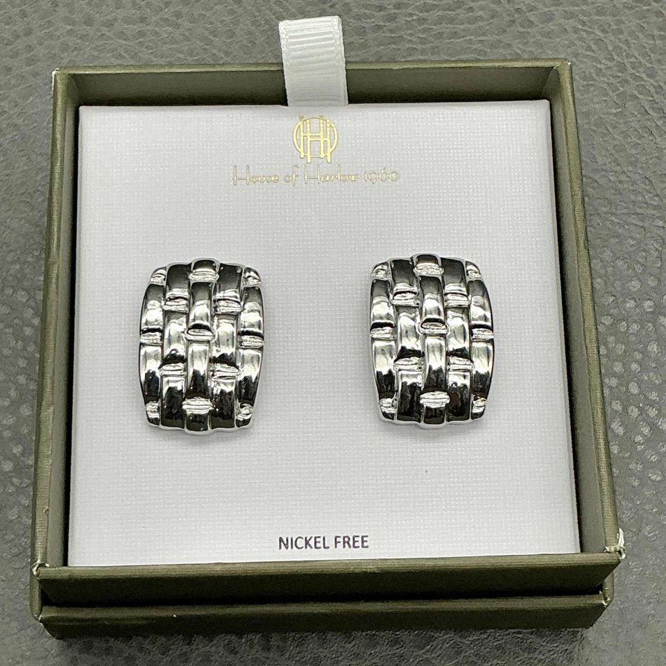 Pendientes House of Harlow 1960 tono plata clip tejido sin níquel nuevos en caja Foto 1 de 4