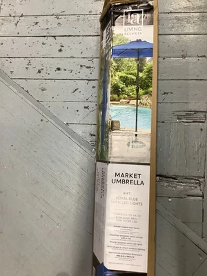 NEW LIVING ACCENTS 9 FT ACRYLIC UMBRELLA W LED LIGHTS TILT * BLUE - Image 1 of 3