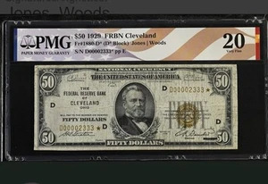 FRBN Cleveland 1880-D* 1929 $50 Brown Jones Woods - Picture 1 of 8