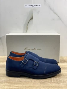 Santoni Doppia Fibbia Uomo Pelle suede Blu Luxury Double Buckle Santoni 40.5 - Imagen 1 de 7