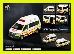 FEB 2022 TINY TW50 VW Volkswagen T6 Transporter Taiwan Fire Dept Ambulance 1:64