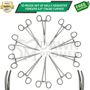 10 Kelly Hemostat Forceps 5.5" Set Curved Locking Clamp Surgical Dental Fishing