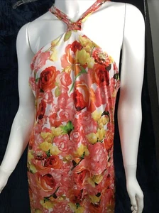 NWT Cache Women's Floral Halter Satin Dress, Size XL - Picture 1 of 10