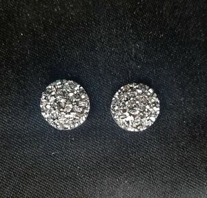 Silver Grey Metallic Druzy Pierced Stud Earrings (faux) Gauges, Tribal, Festival