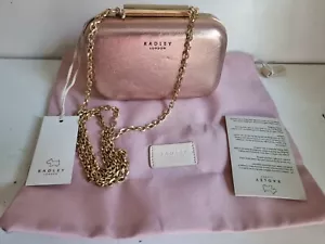 RADLEY LONDON DESIGNER WOMENS ROSE GOLD CLUTCH EVENING CROSSBODY HANDBAG NEW - Picture 1 of 11