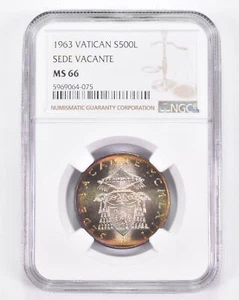 MS66 1963 Vatican 500 Lire Silver Sede Vacante Graded NGC INSANE Tone *8884 - Picture 1 of 3