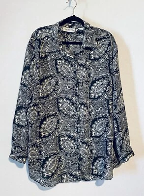 DVF Diane Von Furstenberg Top Mujer 1X 2X Paisley Abotonada Manga Larga Boho Foto 1 de 4