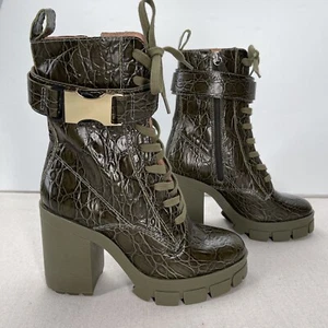 Schultz Boots Womens 7 Shoe Olive Rosyln Leather Combat Mid Calf Bootie NEW - Picture 1 of 12