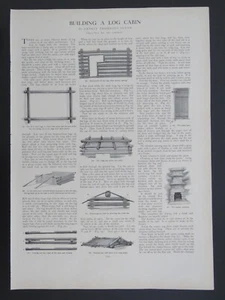 Litografía 1905 9x13 construcción de una cabaña de troncos, práctico viaje a pie de 2 lados - Imagen 1 de 2