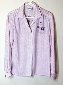 Blusa Dama Manhattan Mujer 12 Vintage Rosa Rayas Flores Manga Larga DEFECTUOSA - Imagen 1 de 15