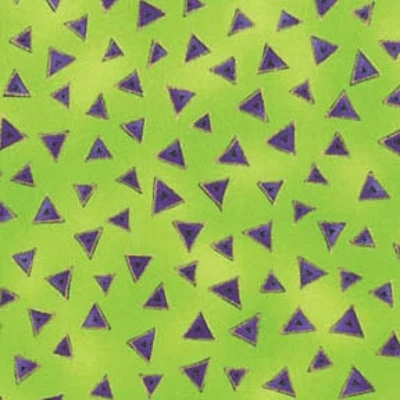 Laurel Burch Basics Purple Triangles on Lime W/ Gold Metallic Fabric FQ - 1/4 YD - Image 1 of 4