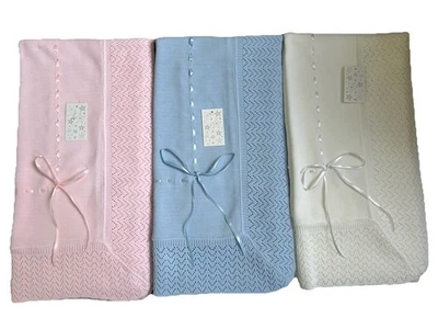 CHAL BEBÉ TEJIDO ESPAÑOL RECIÉN NACIDO NIÑA NIÑO RECIBIR BAUTIZO MANTA ENCAJE Foto 1 de 4