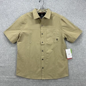 Spyder Shirt Mens Small Tan Khaki Short Sleeve Performance Active Pro Flex NEW - Picture 1 of 8