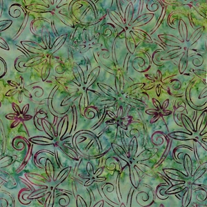 TONGA Batik ~ GRASS ~ Timeless Treasures ~ Greens Purple Plum ~ FLOWERS ~ BTY - Picture 1 of 1