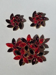 Vtg Juliana D&E Red & Purple Rhinestone Demi Parure Jewelry Set Brooch Earrings - Picture 1 of 11