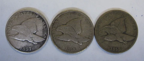 (Set of 3 Different) 1857, 1858SL and 1858LL Flying Eagle Cents Avg. Circ./G/VG Cover