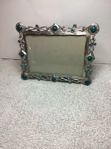 Vintage Bilderrahmen Zinn Südwest Türkis klein Art Deco - Bild 1 von 3