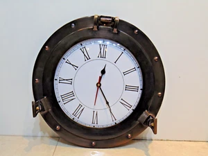 12" Antique Marine Black Ship Porthole Clock Nautical Wall Clock Home Décor - Picture 1 of 8