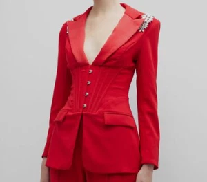 $345 Lavish Alice Women's Red Embellished Corset Blazer Jacket Coat Size 0 - Picture 1 of 4