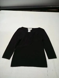 Woman's Black 3/4 Sleeve Blouse by Joseph A. Medium Lace Trim Neckline  - Picture 1 of 5
