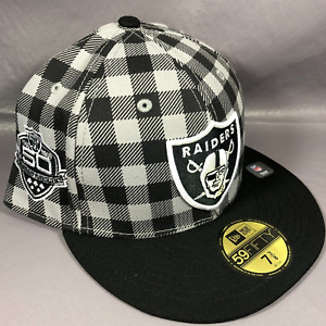 New Era 59Fifty Las Vegas Raiders Plaid 50 Year Patch UV Fitted Hat Cap Sz 7 3/8