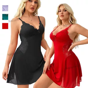 Sexy Lace Babydoll Lingerie Sleepwear Nightwear V-neck Chemise Dress Nightgown - Picture 1 of 36