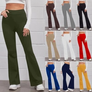 Women Yoga Pants Flare Leggings Ladies Running Stretch High Waist Plain Trousers - Picture 1 of 73