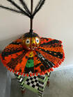 Halloween Tree Skirt 20" Diameter Cotton Fabrics Batiks Orange Pom Pom Trim