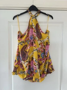Next Ladies Vintage Yellow Paisley Vibrant Colourful Halterneck Top Size 20 - Picture 1 of 5