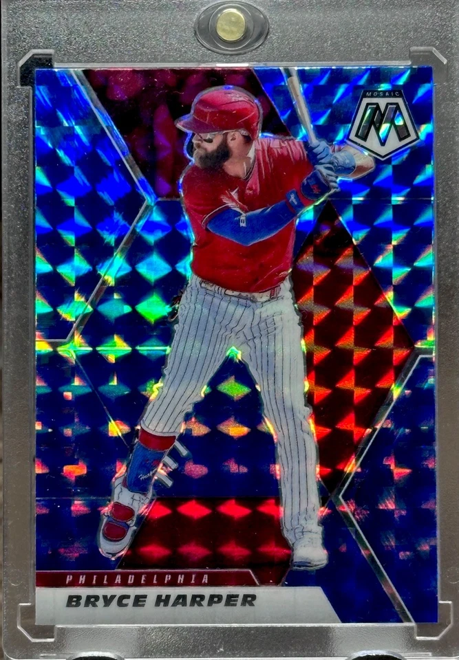 Bryce Harper RARO REFRACTOR AZUL MOSAICO PRIZM TARJETA DE INVERSIÓN PANINI PHILLIES Foto 1 de 4