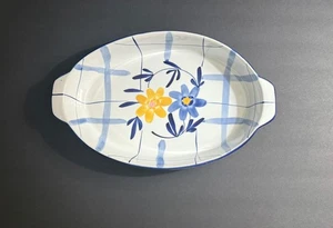 Hand Painted Blue and Yellow Floral Design Ceramic Oval Oven Dish/ Serving Dish - Picture 1 of 9