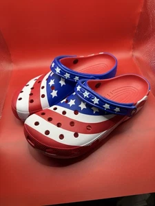 Crocs American Flag Clogs Mens 12 Womens 10 Red White Blue Team USA Patriotic - Picture 1 of 5