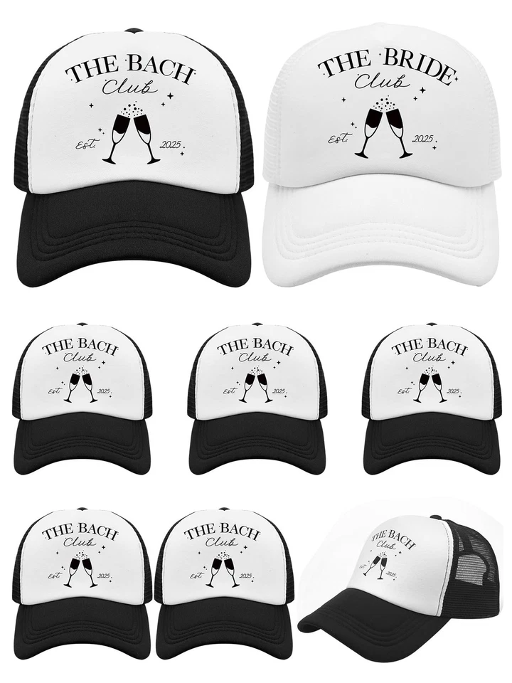 Paquete de 8 sombreros de despedida de soltera de club social incluye 1 paquete de gorra de novia y 7... Foto 1 de 4