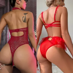 Sexy Lingerie Women Lace Sheer See-through Bodysuit One-Piece Babydoll Nightwear - Picture 1 of 46