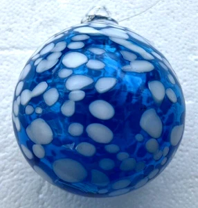 Blenko Glass Ornament - Turquoise & White Frit - Picture 1 of 7
