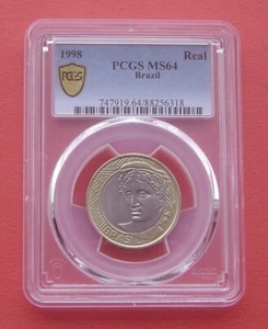 Brazil 1998 1 Real Bi-metallic PCGS MS64 - Picture 1 of 2